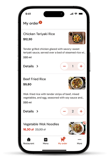 List of restaurant dishes displayed in a digital QR menu on a smartphone screen